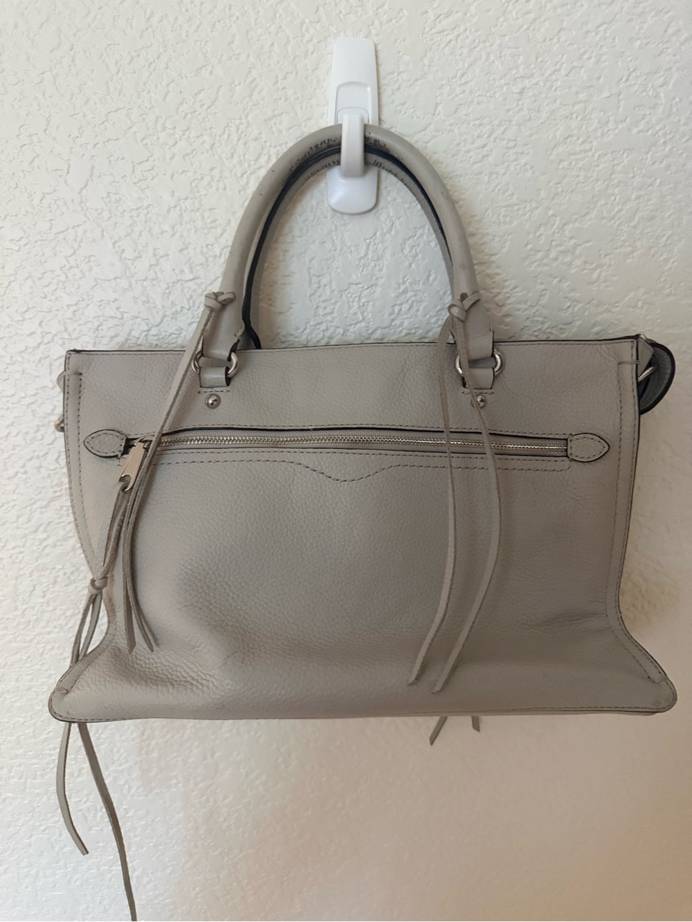 REBECCA MINKOFF Regan Leather Satchel Handbag in Light Gray w/crossbody strap